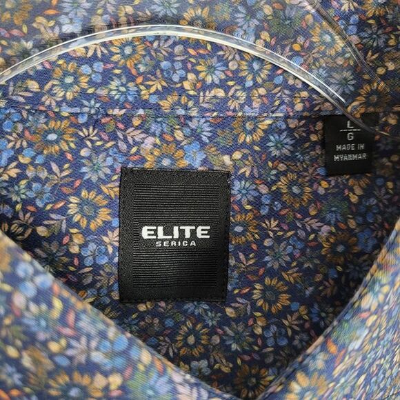 Serica Elite Size L NWOT Button Up Shirt Long Sleeve Floral Blue Multicolor - Picture 12 of 12